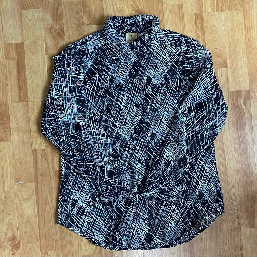 Kasper Black and White Geometric Shirt